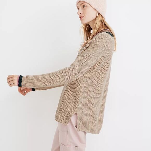 NWT Madewell Oversized Tipped Forrest V-Neck Wool Blend Sweater Tan Size XXS-S - Picture 6 of 12